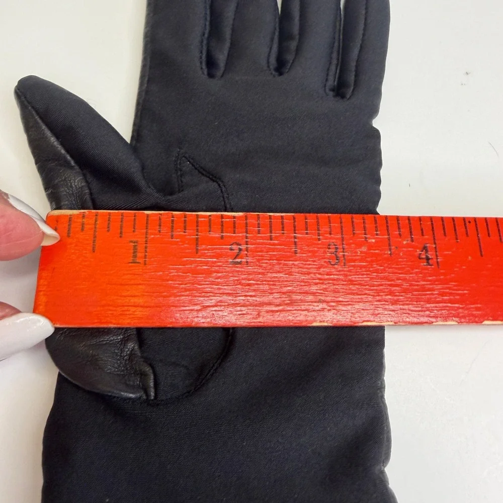 Isotoner Gloves Women Black M Leather Spandex Knit 10